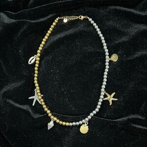 Gold and Silver Beaded Charm Necklace